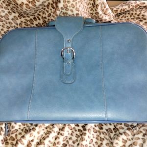 Vintage Samsonite works travel bag shift days leather, baby blue